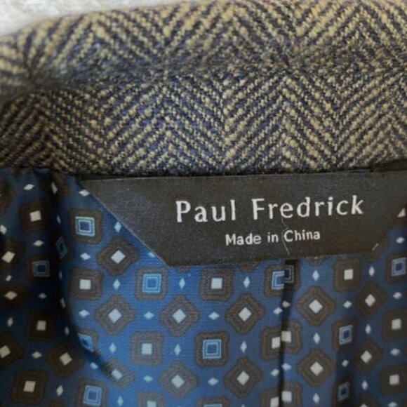 Paul Fredrick Herringbone Double Breasted Sport Coat Blazer Men 40L Green Navy - Picture 5 of 13
